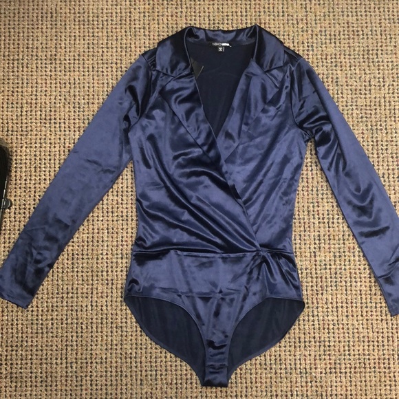 blue satin bodysuit